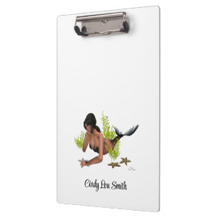 Brünette Meerjungfrau mit Starfish Clipboard Klemmbrett
