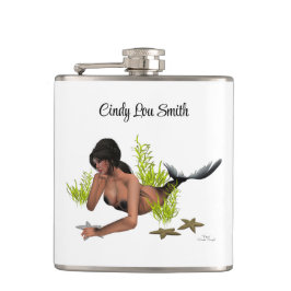 Brünette Meerjungfrau mit Starfish Drink Flasche Flachmann