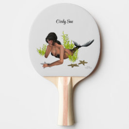 Brünette Meerjungfrau mit Starfish Pingpongpaddel Tischtennis Schläger