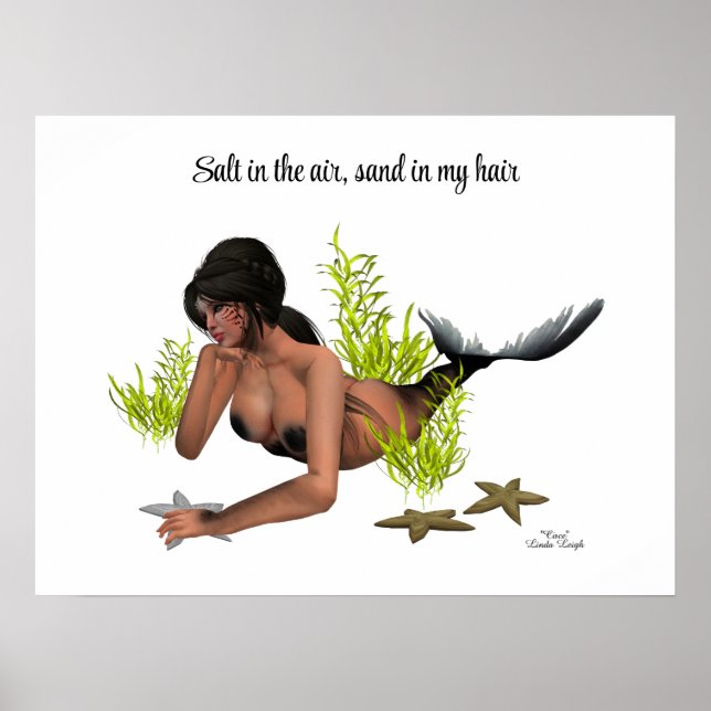 Brünette Meerjungfrau mit Starfish Poster (Vorne)