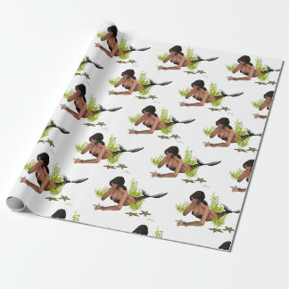 Brünette Meerjungfrau mit Starfish Wrapping Paper Geschenkpapier