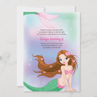 Brünette Mermaid Birthday Einladungskarte Einladung