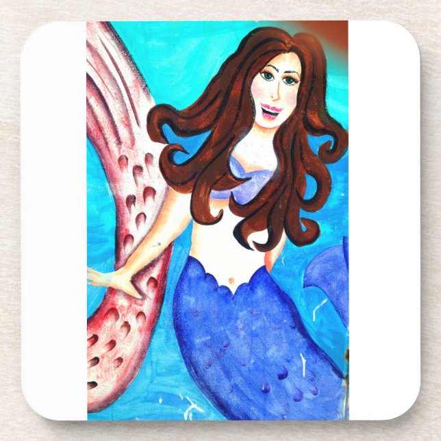 Brunette Mermaid Drink Coaster Untersetzer (Vorderseite)