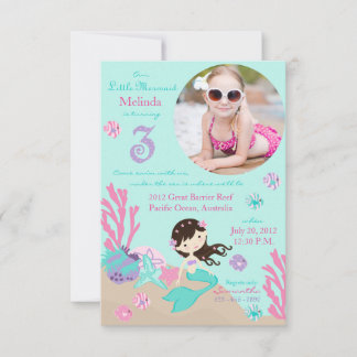 Brünette Mermaid Dritte Geburtstagseinladung Einladung
