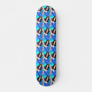 brünette Mermaids blaues Skateboard