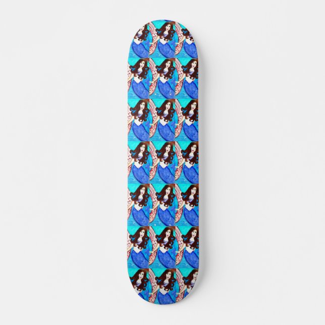 brünette Mermaids blaues Skateboard (Vorne)