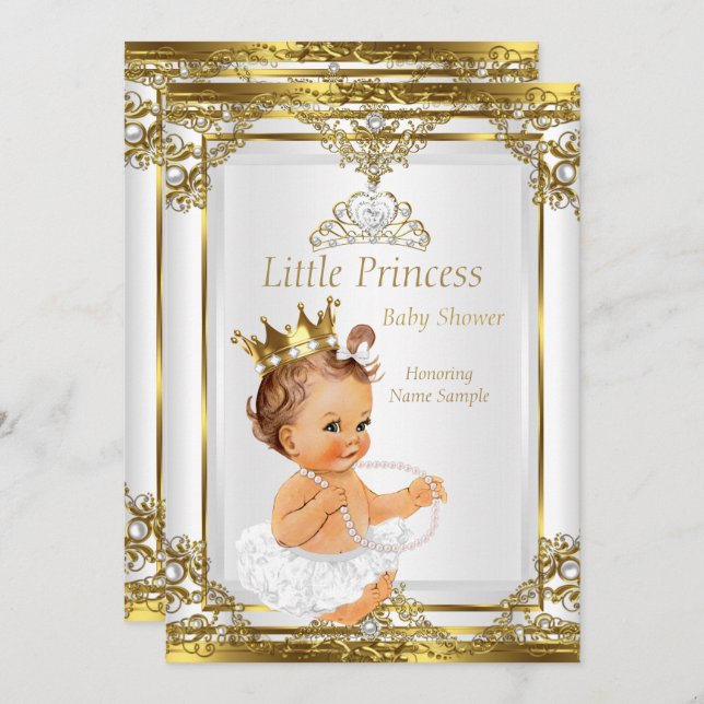 Brünette Pearl Princess Baby Dusche Einladung (Vorne/Hinten)