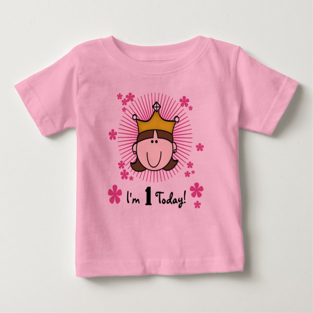 Brünette Prinzessin 1. Geburtstag Baby T-shirt (Vorderseite)
