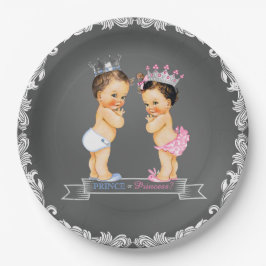 Brünette Prinzessin Chalkboard Babydusche Pappteller