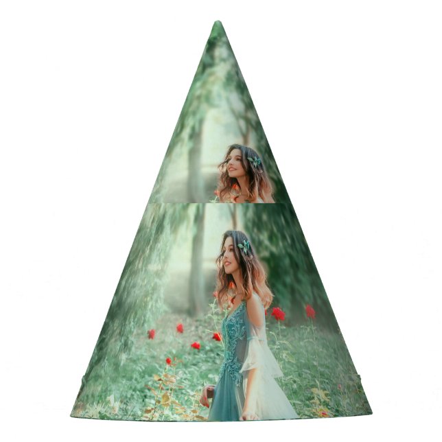 Brünette Prinzessin: Fairy Forest Watercolor Partyhütchen (Vorderseite)
