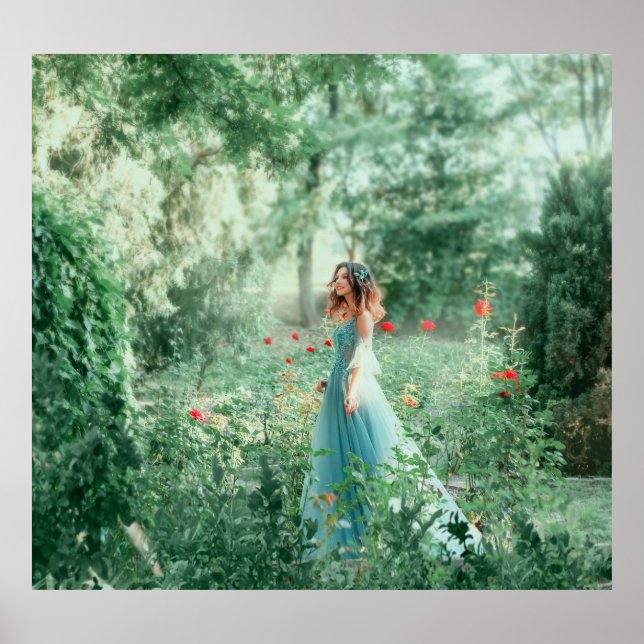 Brünette Prinzessin: Fairy Forest Watercolor Poster (Vorne)