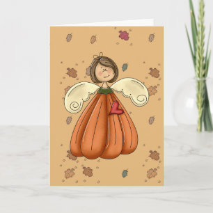 brunette pumpkin angel feiertagskarte