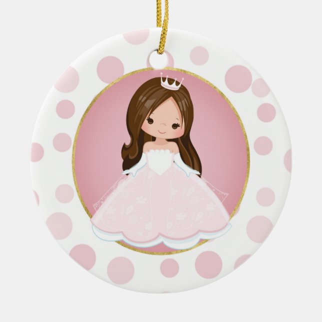 Brünette Rosa Prinzessin Keramik Ornament (Vorne)
