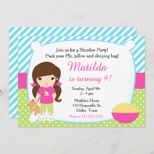 Brünette Ruhephase Slumber Party Geburtstag Einladung