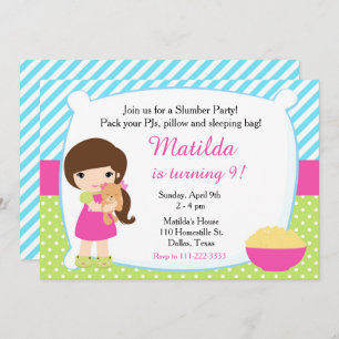 Brünette Ruhephase Slumber Party Geburtstag Einladung