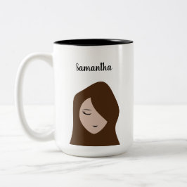 Brünette Schönheit: Anpassbare Girl Illustration M Zweifarbige Tasse