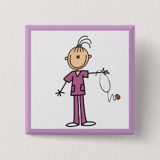 Brünette Strichmännchen-Krankenschwester Button