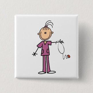 Brünette Strichmännchen-Krankenschwester Button