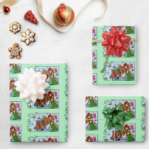 Brünette Weihnachtsmesse Geschenkpapier Set