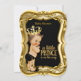Brünetter Boy Prince Baby Dusche Black Gold Einladung