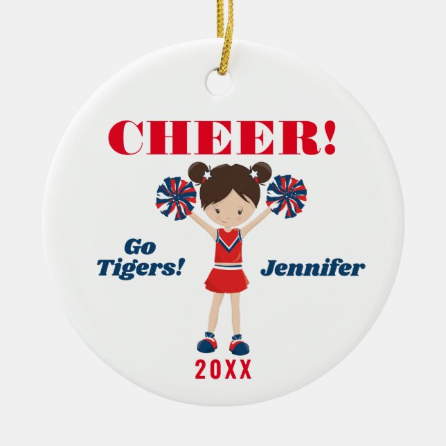 Brünetter Cheerleader Ornament Red and Blue Cheer (Vorne)