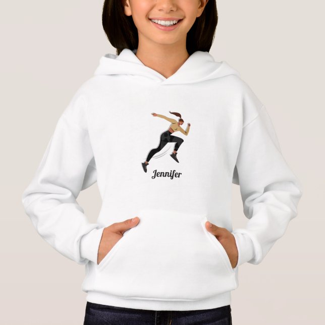 Brünetter Girl Runner Cross Country & Kid-Name Hoodie (Vorderseite)