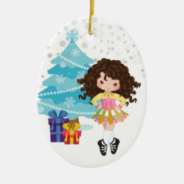 Brünetter Irish Dancer Winter Weihnachtsfeiertag Keramik Ornament