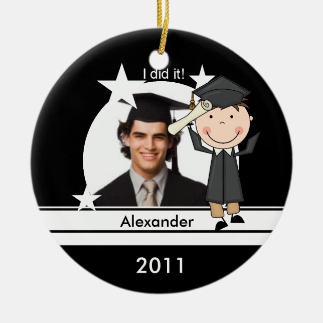 Brünetter Junge-Graduate, individueller Foto-Keepa Keramik Ornament (Vorne)