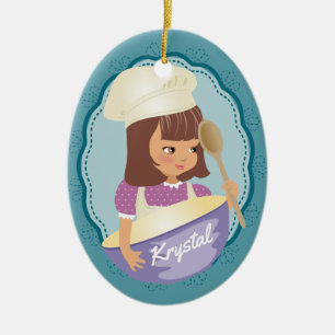 Brünetter Koch-Bäcker personalisiert Weihnachten Keramik Ornament