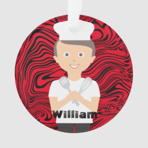 Brünetter Koch, der personalisiertes Backen kocht Ornament