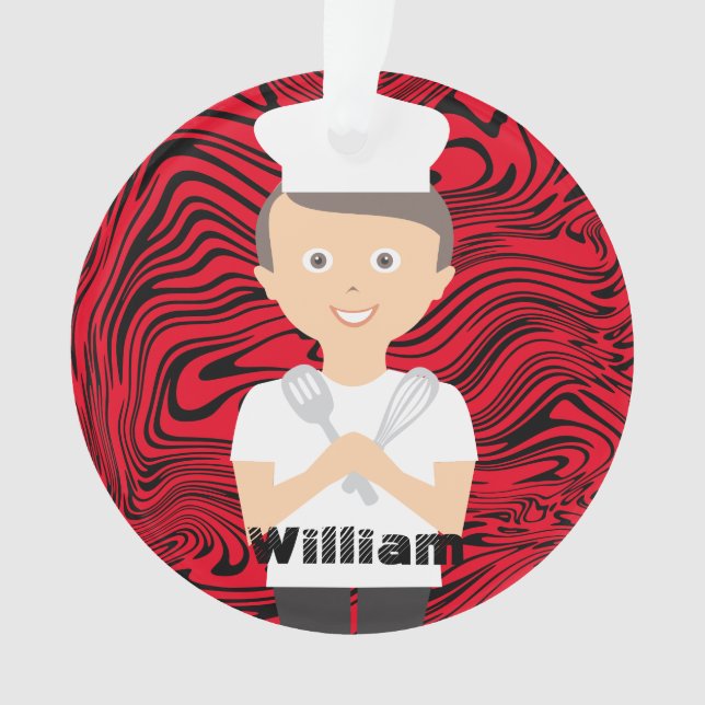 Brünetter Koch, der personalisiertes Backen kocht Ornament (Vorderseite)