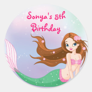 Brünetter Mermaid-Fvor-Beutel Runder Aufkleber