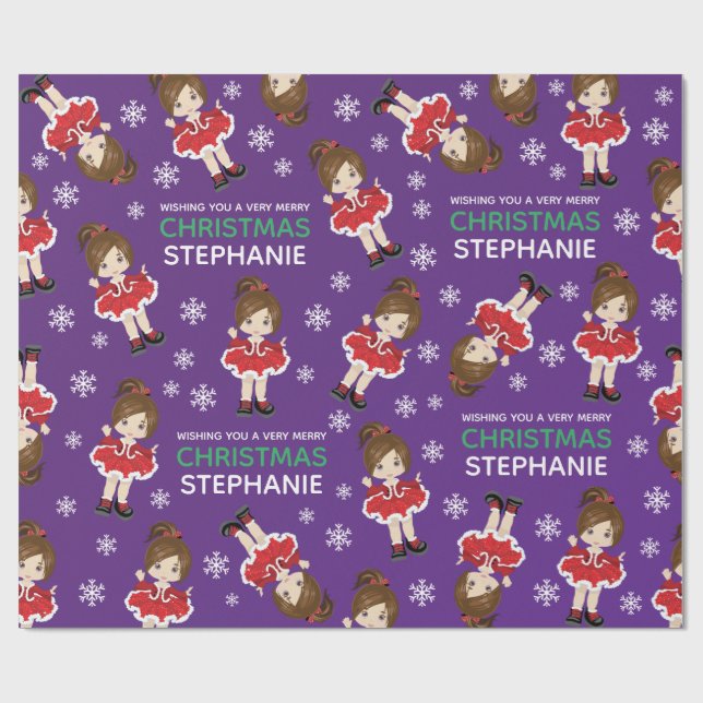 Brünetter Weihnachtsmann Geschenkpapier (Flach)