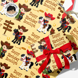 Brünettes Cowboy Personalisiert Wrapping Paper Geschenkpapier