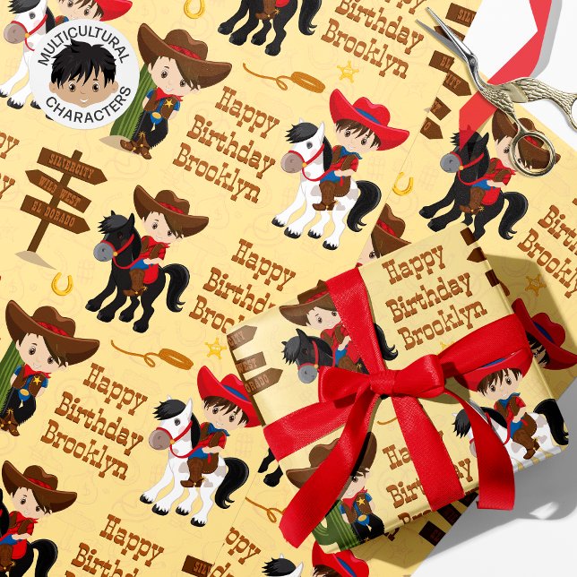 Brünettes Cowboy Personalisiert Wrapping Paper Geschenkpapier (Von Creator hochgeladen)