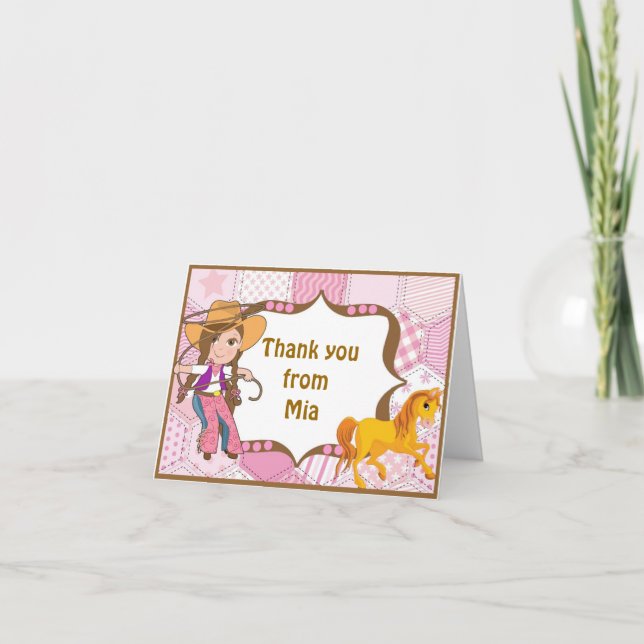 Brünettes Cowgirl Vielen Dank Note Card Dankeskarte (Vorderseite)