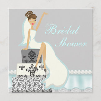 Brünettes Damask Cake Brautparty laden Einladung