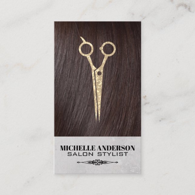 Brünettes Haar | Haarsalonschere Visitenkarte (Vorderseite)