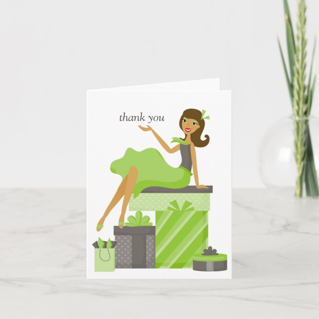 Brünettes Hübsches Mädchen Dankeschön Hinweise Dankeskarte (Vorderseite)