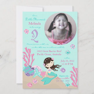 Brünettes Mermaid Zweiter Geburtstag Einladung
