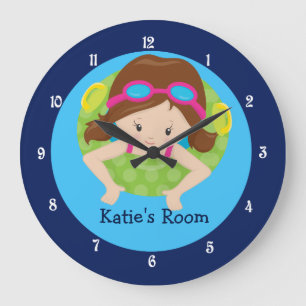 Brünettes Swim Team Girls Schlafzimmer Custom Blue Große Wanduhr
