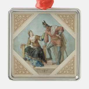 Brunhilde und Hagen, Illustration für 'das Niebelu Silbernes Ornament