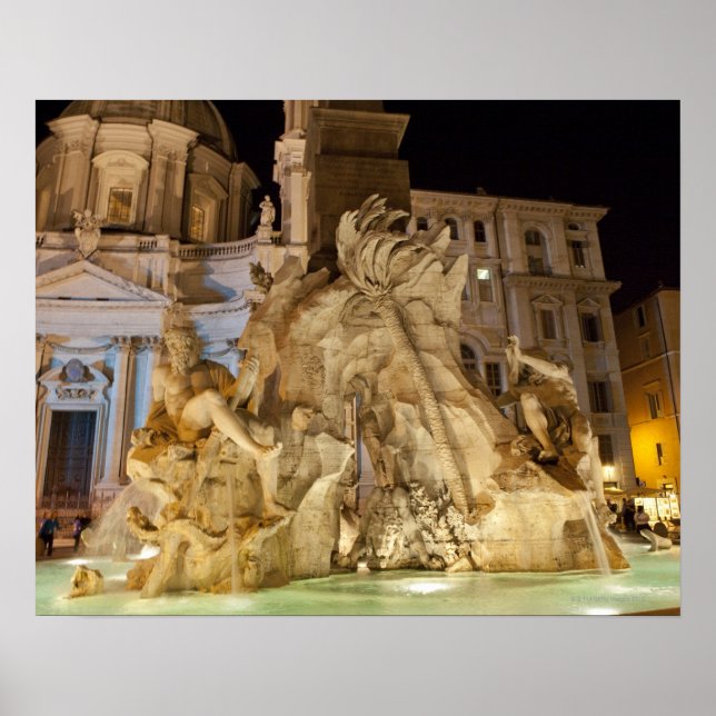 Brunnen der 4 Flüsse, Piazza Navona, Rom Poster (Vorne)