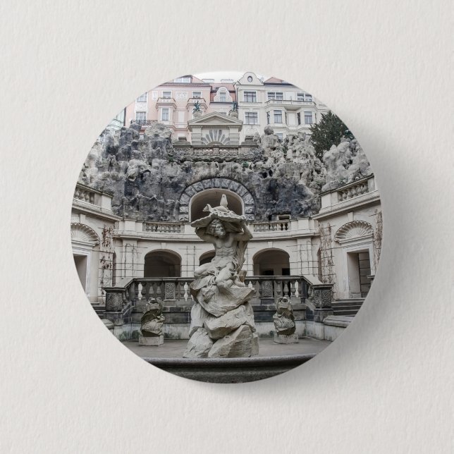 Brunnen mit Neptun-Statue in Prag Button (Vorderseite)
