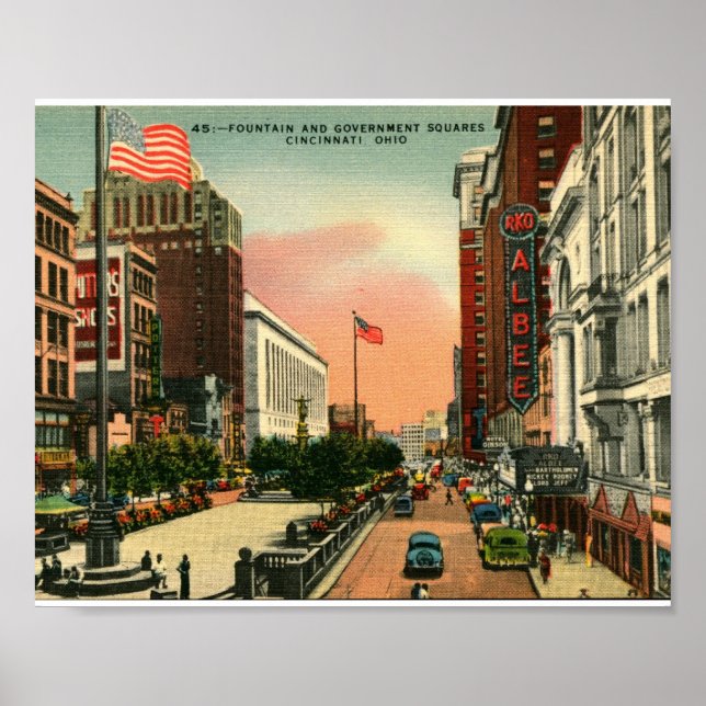 Brunnen Platz, Cincinnati, Ohio Vintag Poster (Vorne)