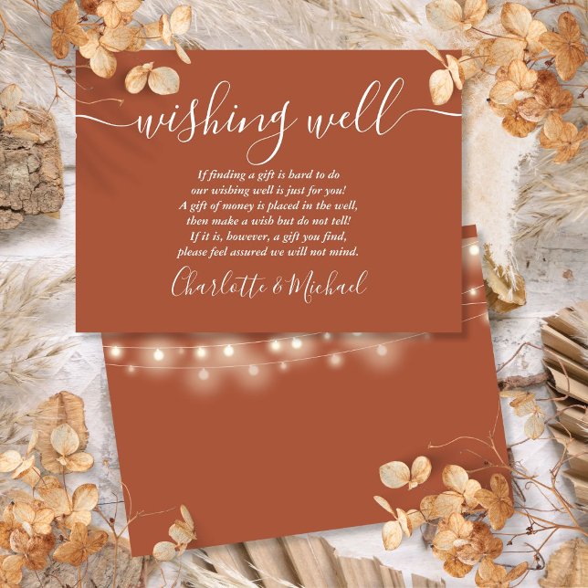 Brunnen Saitenlichter Terracotta Wedding Begleitkarte (Wishing Well String Lights Terracotta Wedding Enclosure Card)