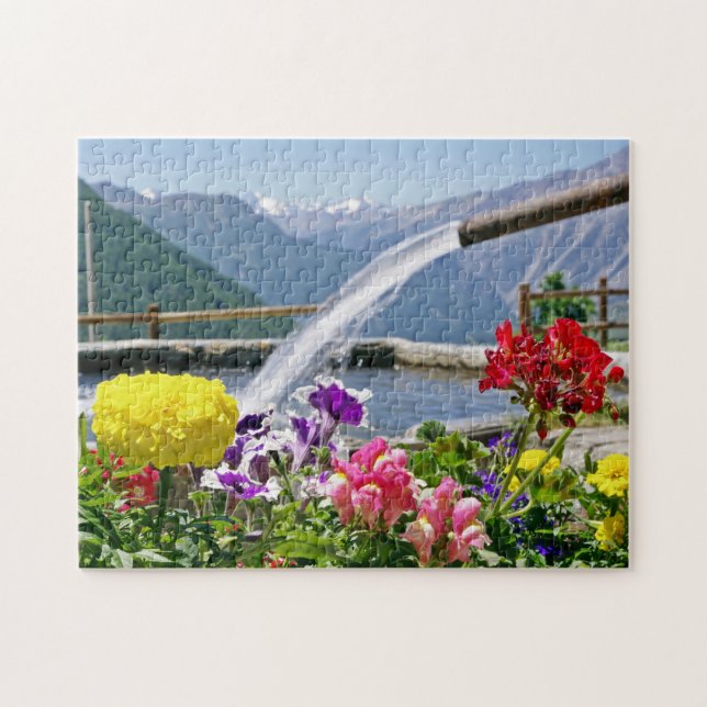 Brunnen und Blume Puzzle (Horizontal)