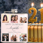 Brunnenfreunde Foto Collage Rose Goldfreunde Flachmann<br><div class="desc">Ein Geschenk ihrer besten Freunde für den 21. Geburtstag einer Frau (oder eines beliebigen Alters), die ihr Leben feiert mit einer Collage von 6 Ihrer Fotos von ihr, ihren Freunden, ihrer Familie, Interesse oder Haustieren. Personalisieren und fügen Sie ihren Namen, Alter 21 und Ihre Namen. Schwarzer Text. Eine schicke, weibliche...</div>