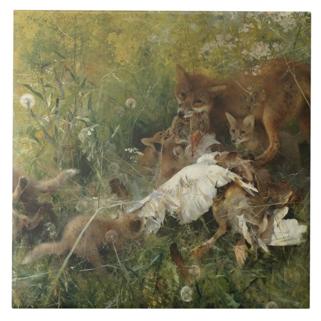 Bruno Liljefors - Familie eines Fuchs Fliese (Vorderseite)