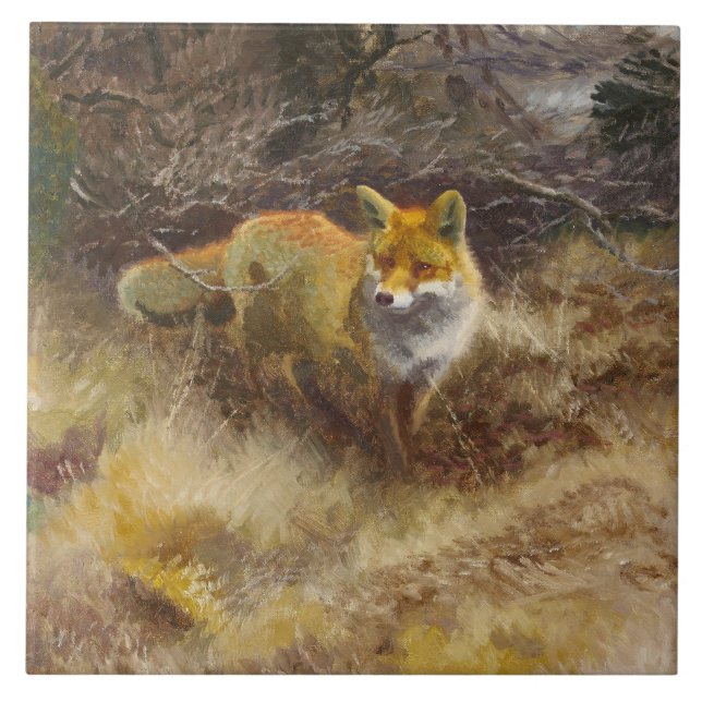 Bruno Liljefors - Fox und Landschaft Fliese (Vorderseite)